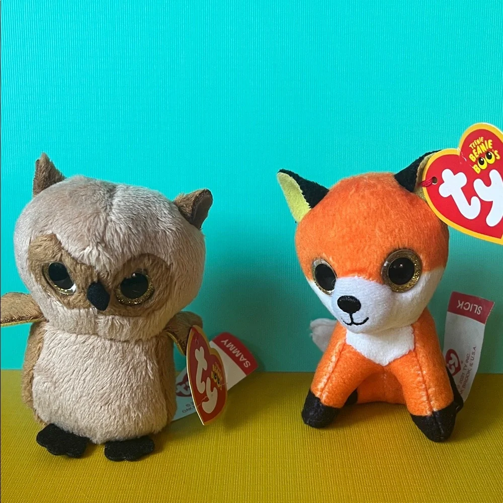 Ty Plush Owl and Fox Set - Brown and Orange - Picture 1 of 4